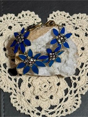Blue Enamel Flower Cluster Crystal & Metal Bracelet